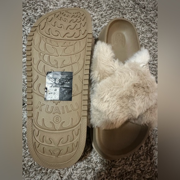 Kuailu Women’s Fluff Slippers Plantar Fasciitis Arch Support Platform Open Toe - Picture 4 of 4